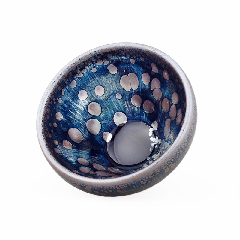 Overhead view of the Tears Tenmoku cup showing the interior glaze pattern