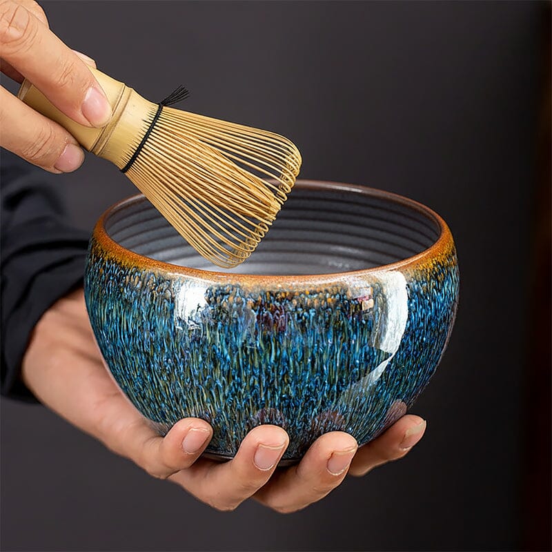 Geocentric Matcha Bowl – Handmade Tenmoku Tea Cup with Iron Glaze