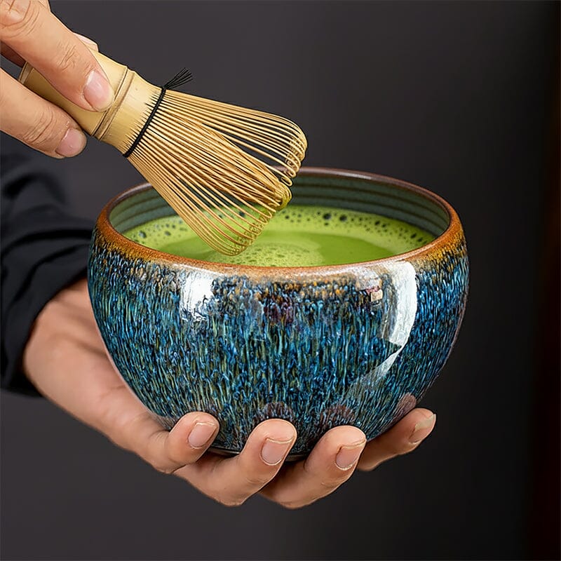 Geocentric Matcha Bowl – Handmade Tenmoku Tea Cup with Iron Glaze