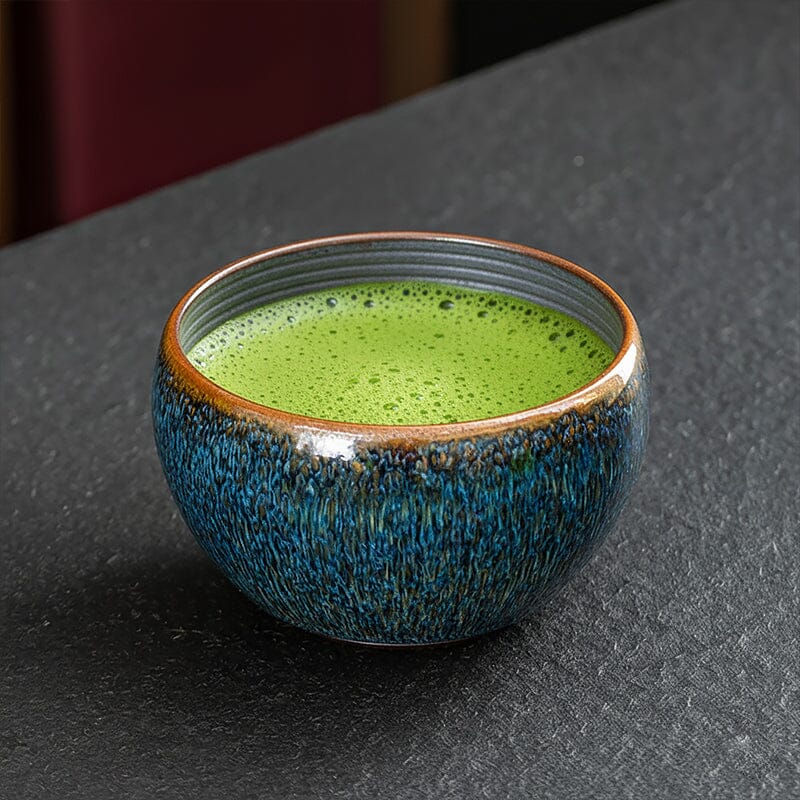 Geocentric Matcha Bowl – Handmade Tenmoku Tea Cup with Iron Glaze