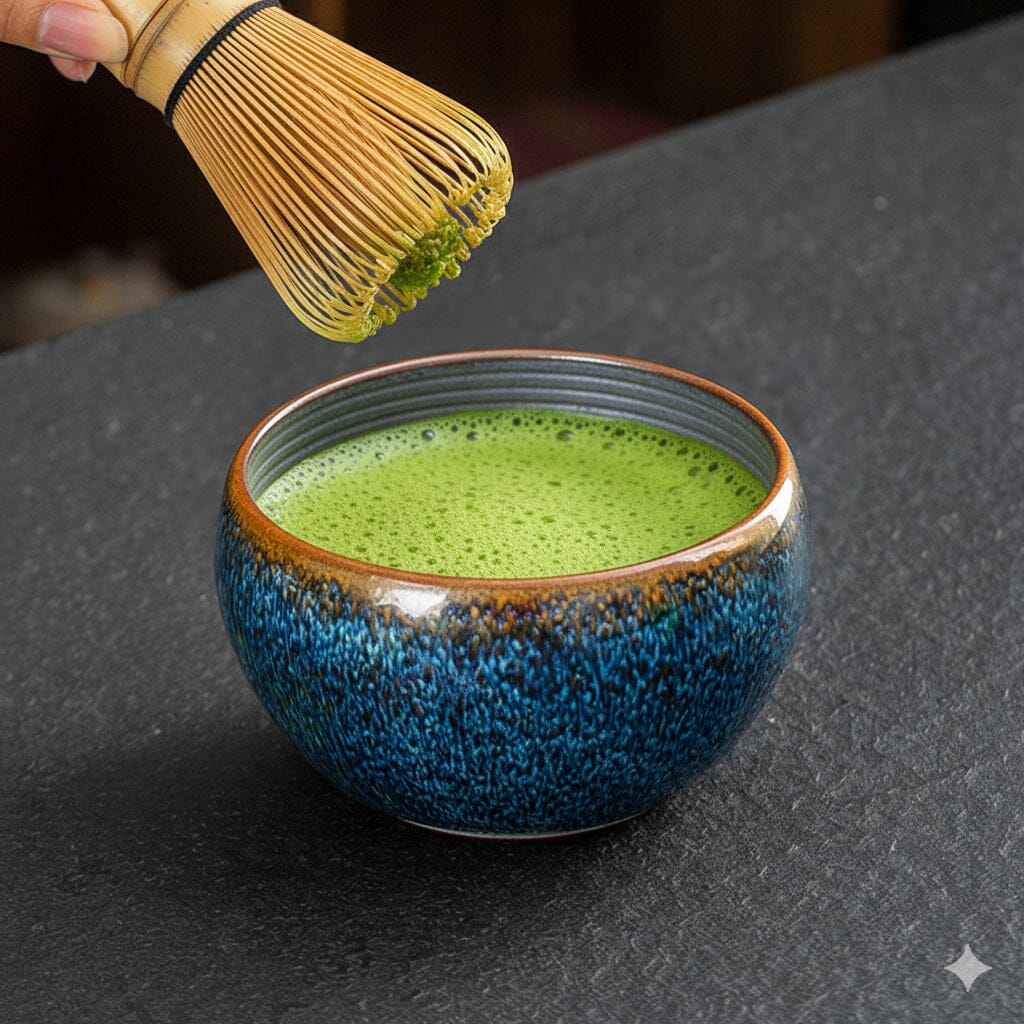 Geocentric Matcha Bowl – Handmade Tenmoku Tea Cup with Iron Glaze