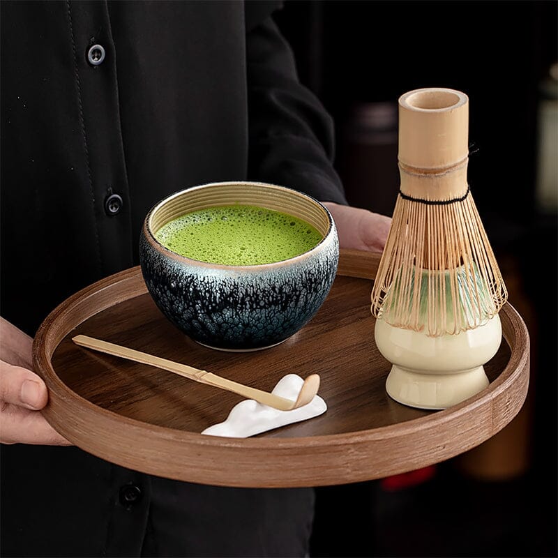 Sunrise Matcha Bowl – Handmade Tenmoku Tea Cup with Oil-Spot
