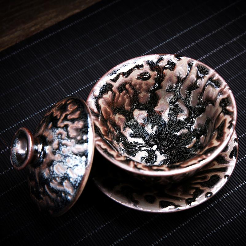 TONGTONG Tazza Da Tè JianZhan Yaobian Tenmuku | Fatta A Mano In Ceramica | 100 Ml | Colori Cangianti | Oggetto Da Collezione Unico