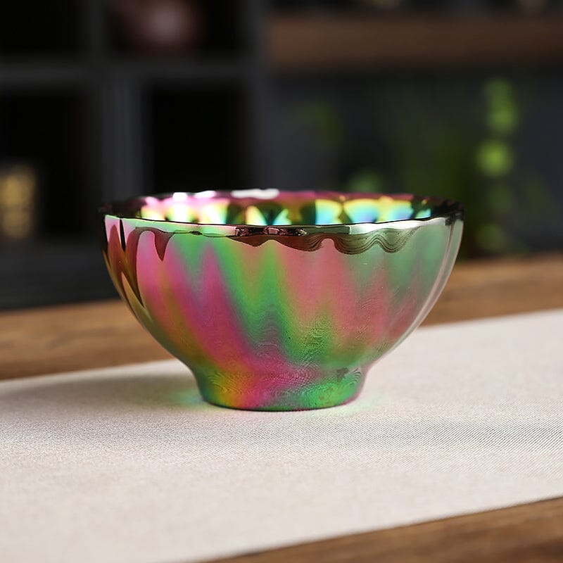 Vivid Peacock – Handmade Jianzhan with Oil-Spot Glaze – Tenmokus
