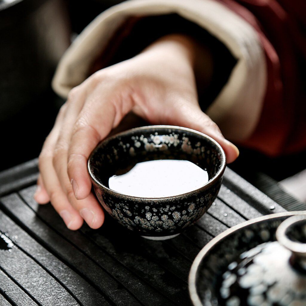 Snowflake Jian Zhan Tenmoku Tea Set – Handmade with Oil-Spot